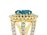 Yellow gold Double Halo Oval Cut Diamond Split Shank Pave Set Ring_5