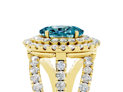 Yellow gold Double Halo Oval Cut Diamond Split Shank Pave Set Ring_5