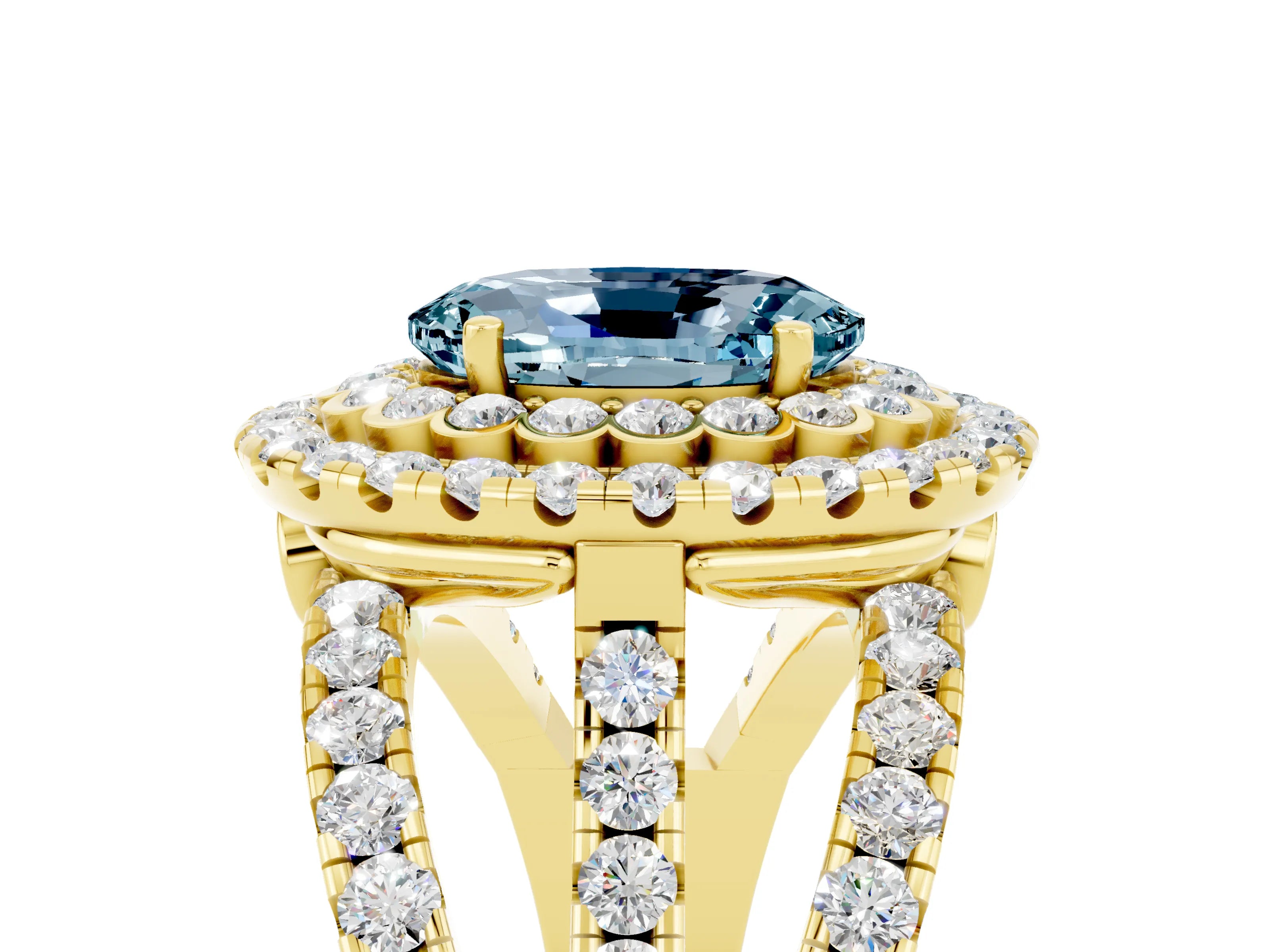 Yellow gold Double Halo Oval Cut Diamond Split Shank Pave Set Ring_5