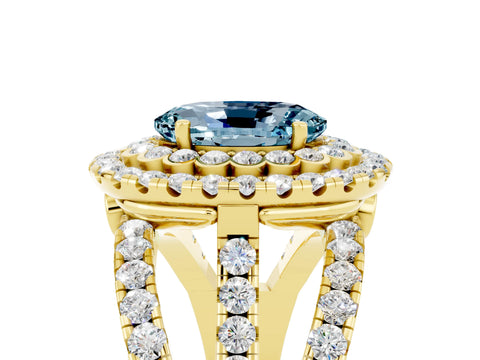 Yellow gold Double Halo Oval Cut Diamond Split Shank Pave Set Ring_5