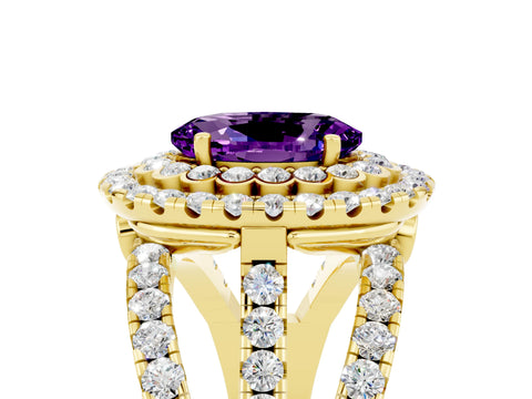 Yellow gold Double Halo Oval Cut Diamond Split Shank Pave Set Ring_5
