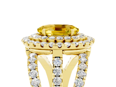 Yellow gold Double Halo Oval Cut Diamond Split Shank Pave Set Ring_5
