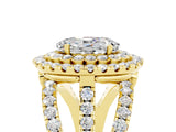 Yellow gold Double Halo Oval Cut Diamond Split Shank Pave Set Ring_5