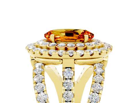 Yellow gold Double Halo Oval Cut Diamond Split Shank Pave Set Ring_5
