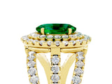 Yellow gold Double Halo Oval Cut Diamond Split Shank Pave Set Ring_5