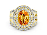 Yellow gold Double Halo Oval Cut Diamond Split Shank Pave Set Ring