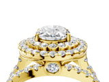 Yellow gold Double Halo Oval Cut Diamond Split Shank Pave Set Ring_7