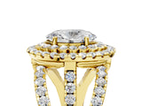 Yellow gold Double Halo Oval Cut Diamond Split Shank Pave Set Ring_8