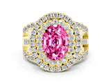 Yellow gold Double Halo Oval Cut Diamond Split Shank Pave Set Ring