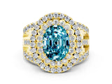 Yellow gold Double Halo Oval Cut Diamond Split Shank Pave Set Ring