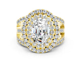 Yellow gold Double Halo Oval Cut Diamond Split Shank Pave Set Ring