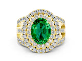 Yellow gold Double Halo Oval Cut Diamond Split Shank Pave Set Ring