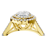 Yellow gold Double Halo Oval Cut Diamond Split Shank Ring with Four Prong Setting_38