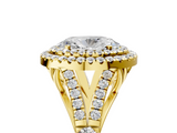Yellow gold Double Halo Oval Cut Diamond Split Shank Ring with Four Prong Setting_39
