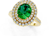 Yellow gold Double Halo Oval Cut Emerald Pavé Band with Four-Prong Setting_1