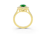 Yellow gold Double Halo Oval Cut Emerald Pavé Band with Four-Prong Setting_3