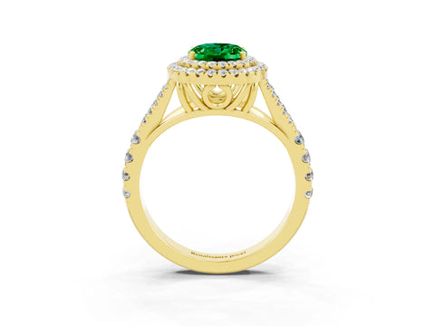Yellow gold Double Halo Oval Cut Emerald Split Shank Engagement Ring with Four-Prong Setting_3