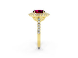 Yellow gold Double Halo Oval Cut Garnet Pavé Band with Four-Prong Setting_2