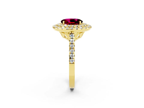 Yellow gold Double Halo Oval Cut Garnet Pavé Band with Four-Prong Setting_2