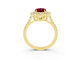 Yellow gold Double Halo Oval Cut Garnet Pavé Band with Four-Prong Setting_3