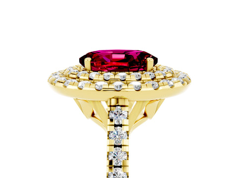 Yellow gold Double Halo Oval Cut Garnet Pavé Band with Four-Prong Setting_5