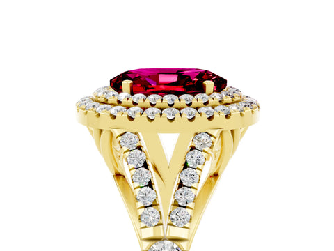 Yellow gold Double Halo Oval Cut Garnet Split Shank Engagement Ring with Four-Prong Setting_5