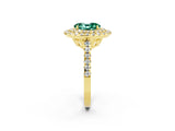 Yellow gold Double Halo Oval Cut Green Sapphire Pavé Band with Four-Prong Setting_2
