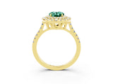 Yellow gold Double Halo Oval Cut Green Sapphire Pavé Band with Four-Prong Setting_3