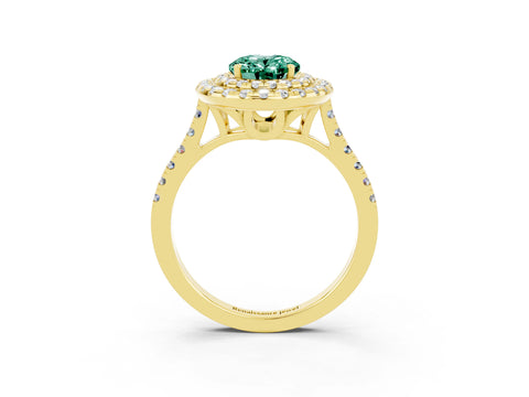 Yellow gold Double Halo Oval Cut Green Sapphire Pavé Band with Four-Prong Setting_3