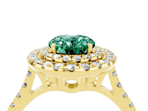 Yellow gold Double Halo Oval Cut Green Sapphire Pavé Band with Four-Prong Setting_4