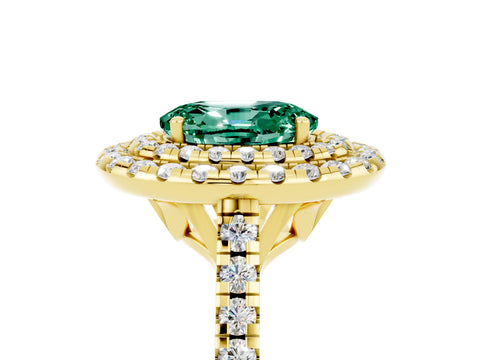 Yellow gold Double Halo Oval Cut Green Sapphire Pavé Band with Four-Prong Setting_5