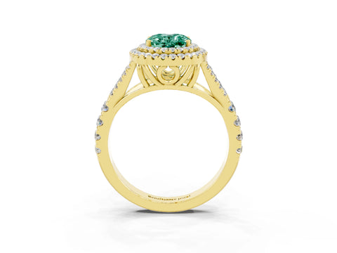 Yellow gold Double Halo Oval Cut Green Sapphire Pavé Split Shank Ring with Prong Setting_3
