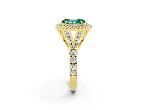 Yellow gold Double Halo Oval Cut Green Sapphire Split Shank Engagement Ring with Four-Prong Setting_2
