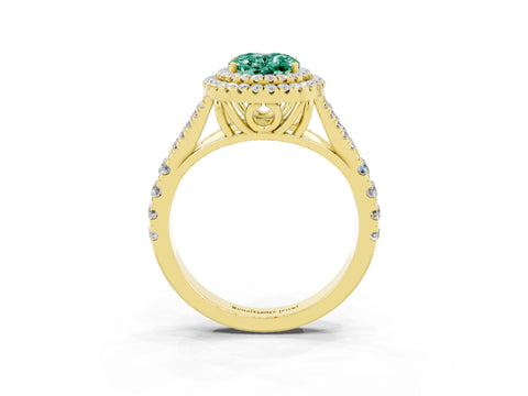 Yellow gold Double Halo Oval Cut Green Sapphire Split Shank Engagement Ring with Four-Prong Setting_3