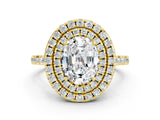 Yellow gold Double Halo Oval Cut Moissanite Pavé Band with Four-Prong Setting