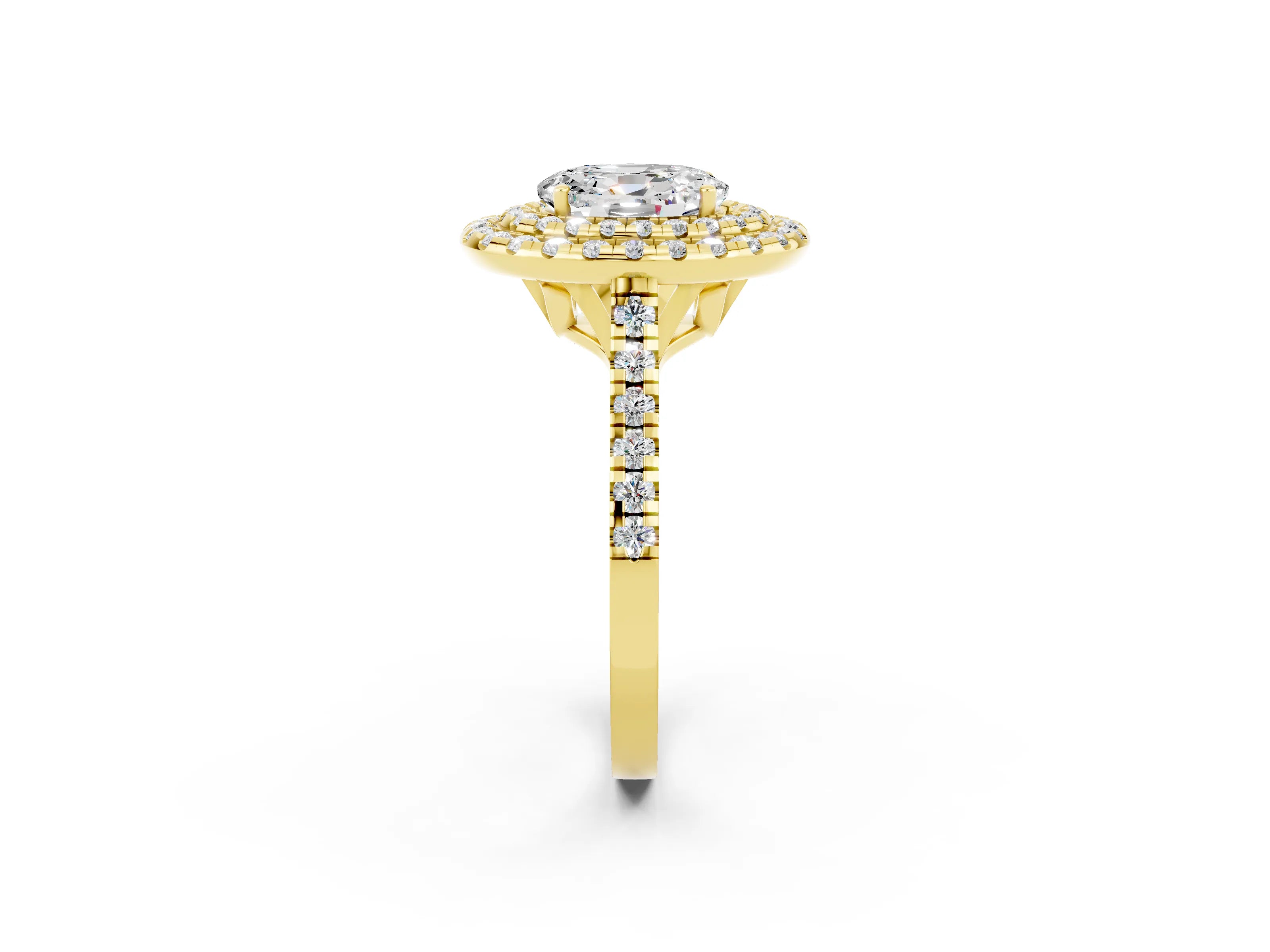 Yellow gold Double Halo Oval Cut Moissanite Pavé Band with Four-Prong Setting_2