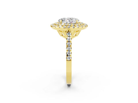 Yellow gold Double Halo Oval Cut Moissanite Pavé Band with Four-Prong Setting_2