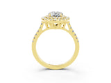 Yellow gold Double Halo Oval Cut Moissanite Pavé Band with Four-Prong Setting_3