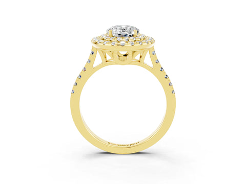 Yellow gold Double Halo Oval Cut Moissanite Pavé Band with Four-Prong Setting_3