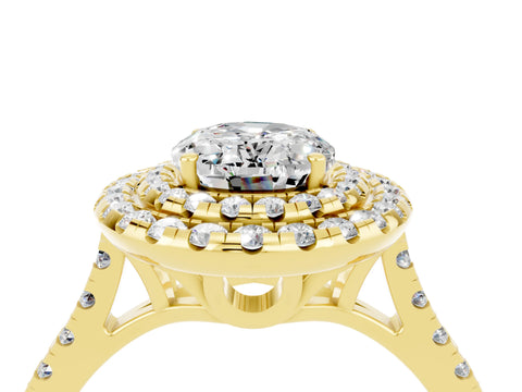 Yellow gold Double Halo Oval Cut Moissanite Pavé Band with Four-Prong Setting_4
