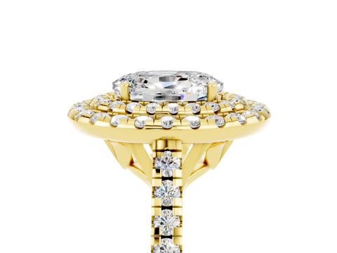 Yellow gold Double Halo Oval Cut Moissanite Pavé Band with Four-Prong Setting_5