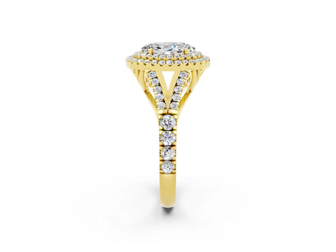 Yellow gold Double Halo Oval Cut Moissanite Pavé Split Shank Ring with Prong Setting_2
