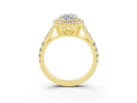 Yellow gold Double Halo Oval Cut Moissanite Pavé Split Shank Ring with Prong Setting_3