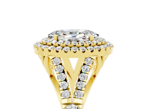 Yellow gold Double Halo Oval Cut Moissanite Pavé Split Shank Ring with Prong Setting_5