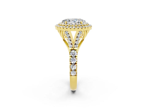 Yellow gold Double Halo Oval Cut Moissanite Split Shank Engagement Ring with Four-Prong Setting_2