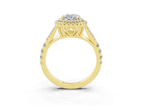 Yellow gold Double Halo Oval Cut Moissanite Split Shank Engagement Ring with Four-Prong Setting_3