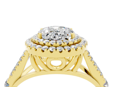 Yellow gold Double Halo Oval Cut Moissanite Split Shank Engagement Ring with Four-Prong Setting_4