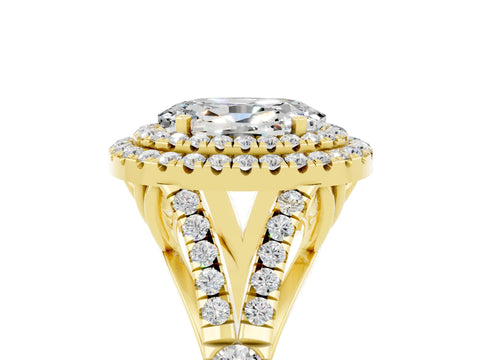 Yellow gold Double Halo Oval Cut Moissanite Split Shank Engagement Ring with Four-Prong Setting_5