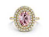Yellow gold Double Halo Oval Cut Morganite Pavé Band with Four-Prong Setting