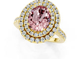 Yellow gold Double Halo Oval Cut Morganite Pavé Band with Four-Prong Setting_1